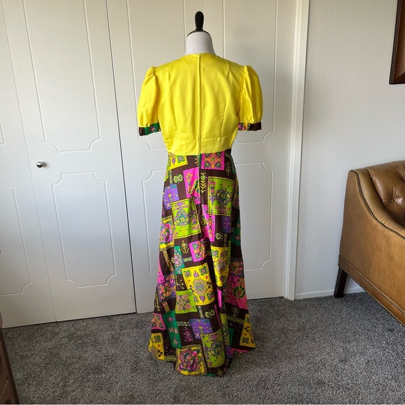 Vintage Yellow Patchwork Maxi Dress - Picture 5 of 10